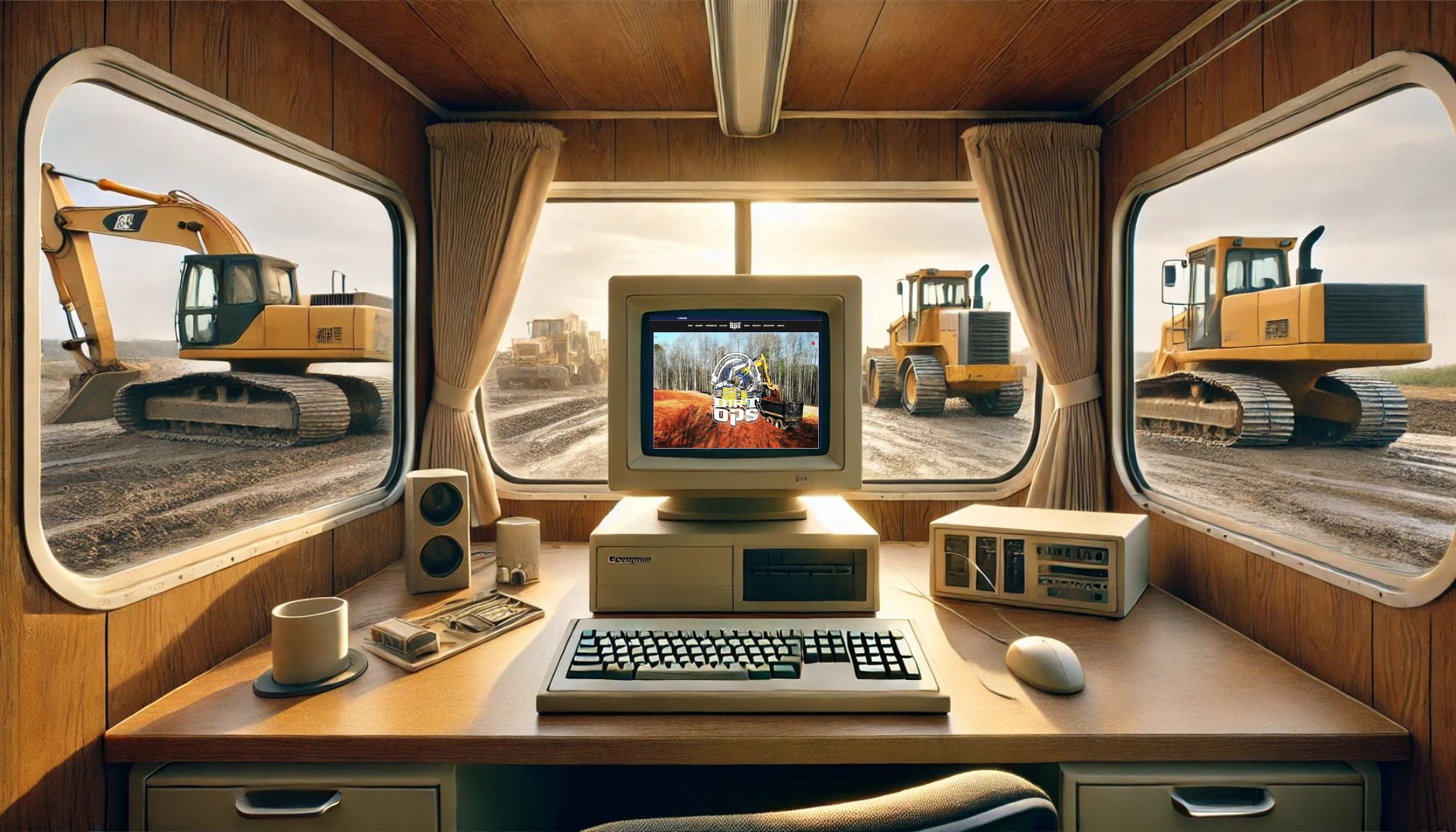 Image of computer with grading in the background showcasing custom website design and development of Dirt Ops Website.